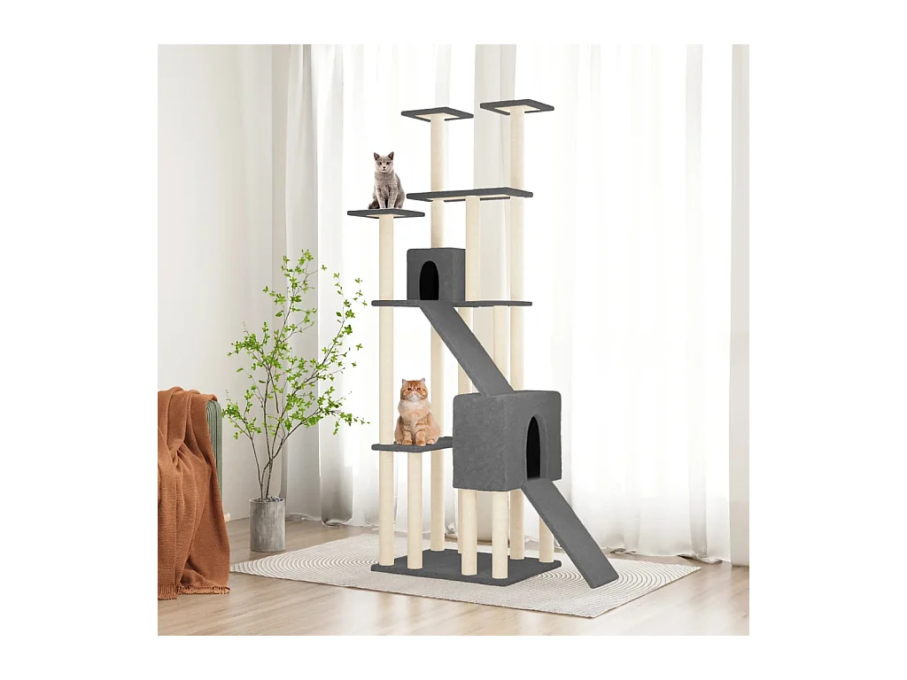 Arbre à chat avec griffoirs en sisal Gris foncé 190 cm