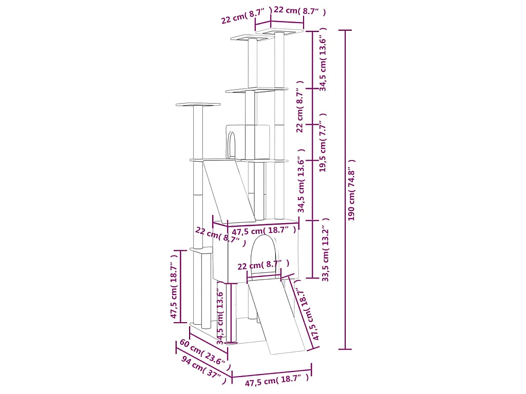 Kratzbaum mit Sisal-Kratzsäulen Dunkelgrau 190 cm