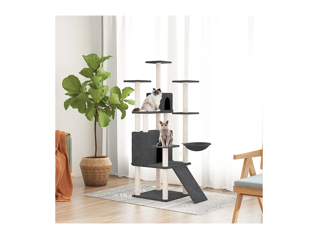 Arbre à chat avec griffoirs en sisal Gris foncé 154 cm