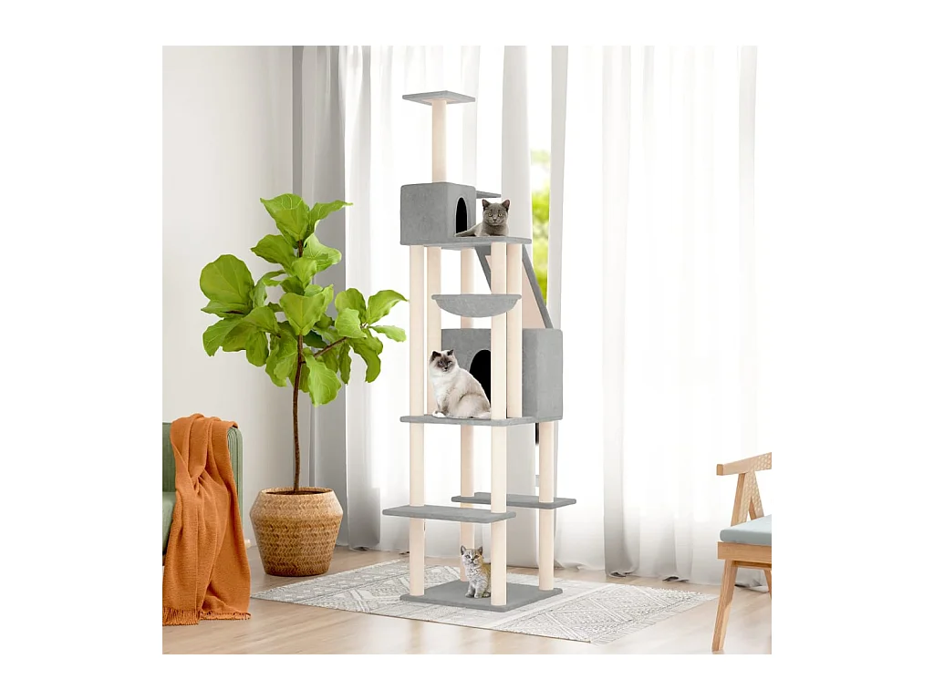 Albero per Gatti con Tiragraffi in Sisal Grigio Chiaro 201 cm
