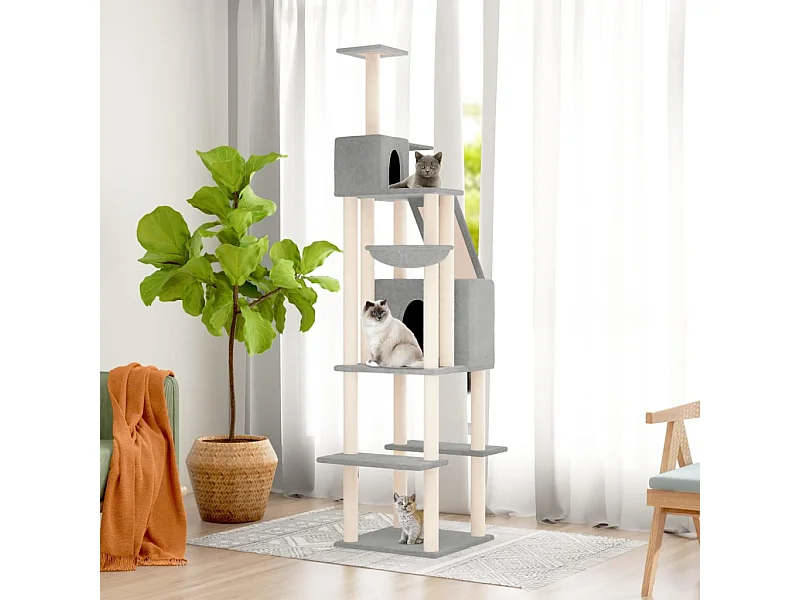 Árvore p/ gatos c/ postes arranhadores sisal 201 cm cinza-claro