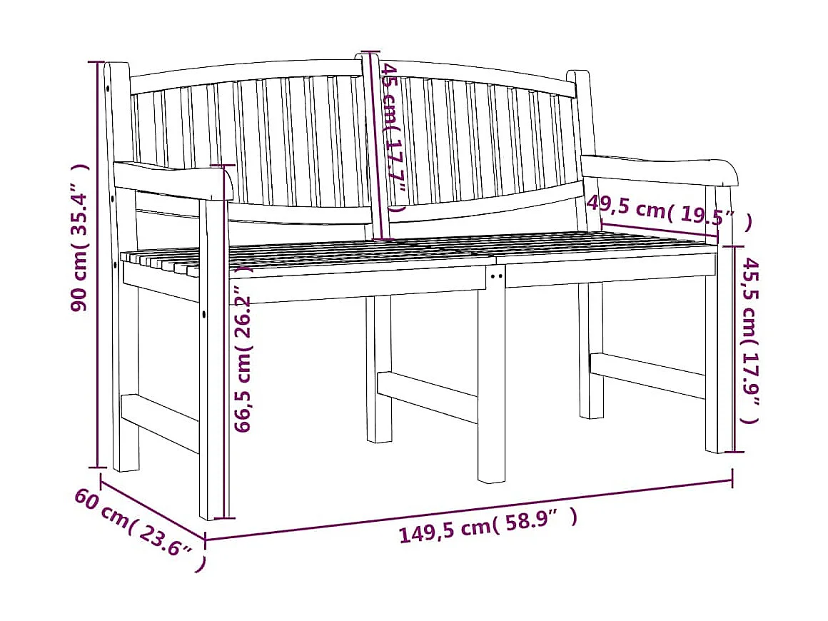 Banc de jardin 149,5x60x90 cm bois de teck solide