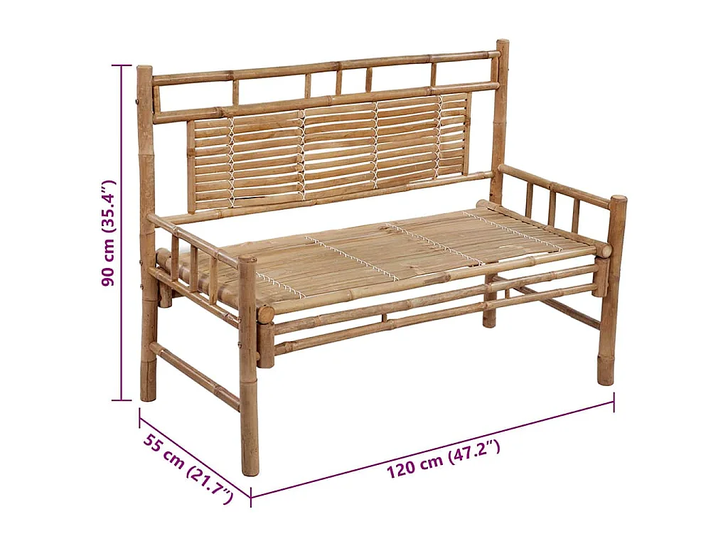 Banc de jardin avec coussin 120 cm Bambou