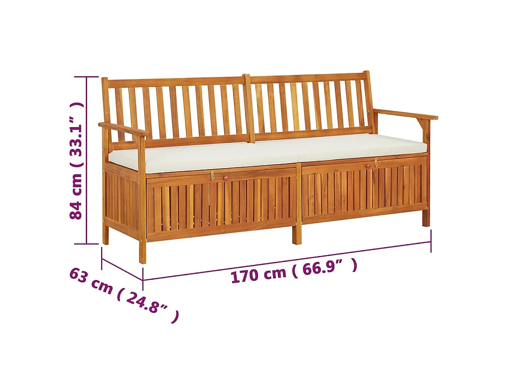 Cassapanca con Cuscino 170 cm in Legno Massello di Acacia