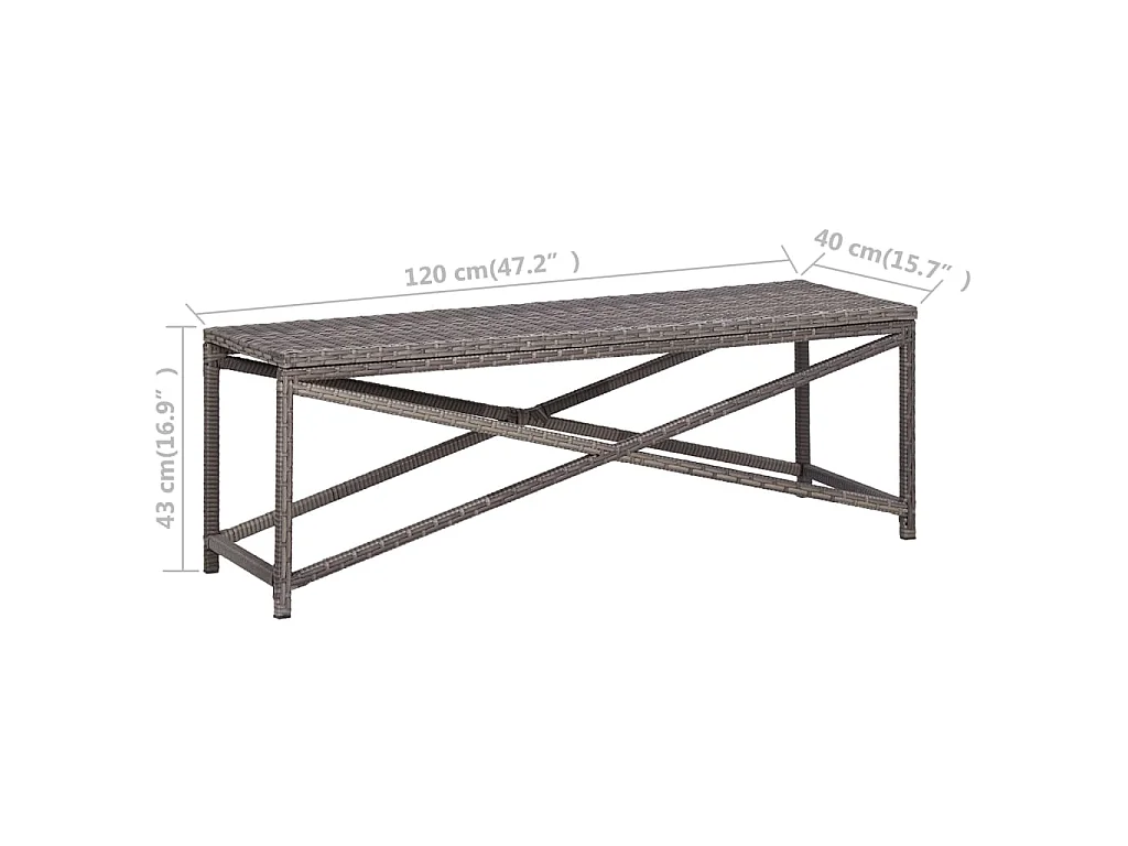 Tuinbank 120 cm poly rattan grijs