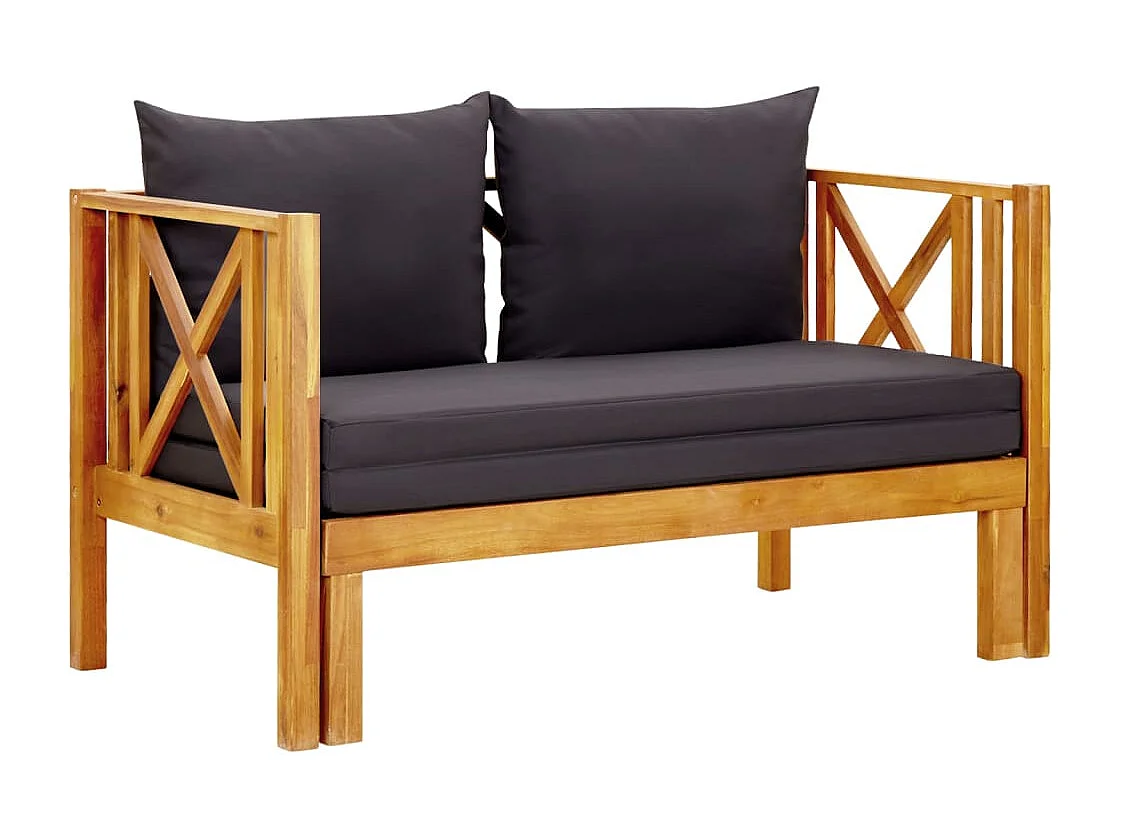 Banc de jardin 2 places et coussins 122 cm Bois d'acacia massif