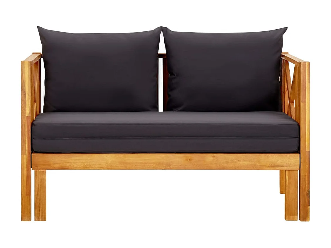 Banc de jardin 2 places et coussins 122 cm Bois d'acacia massif
