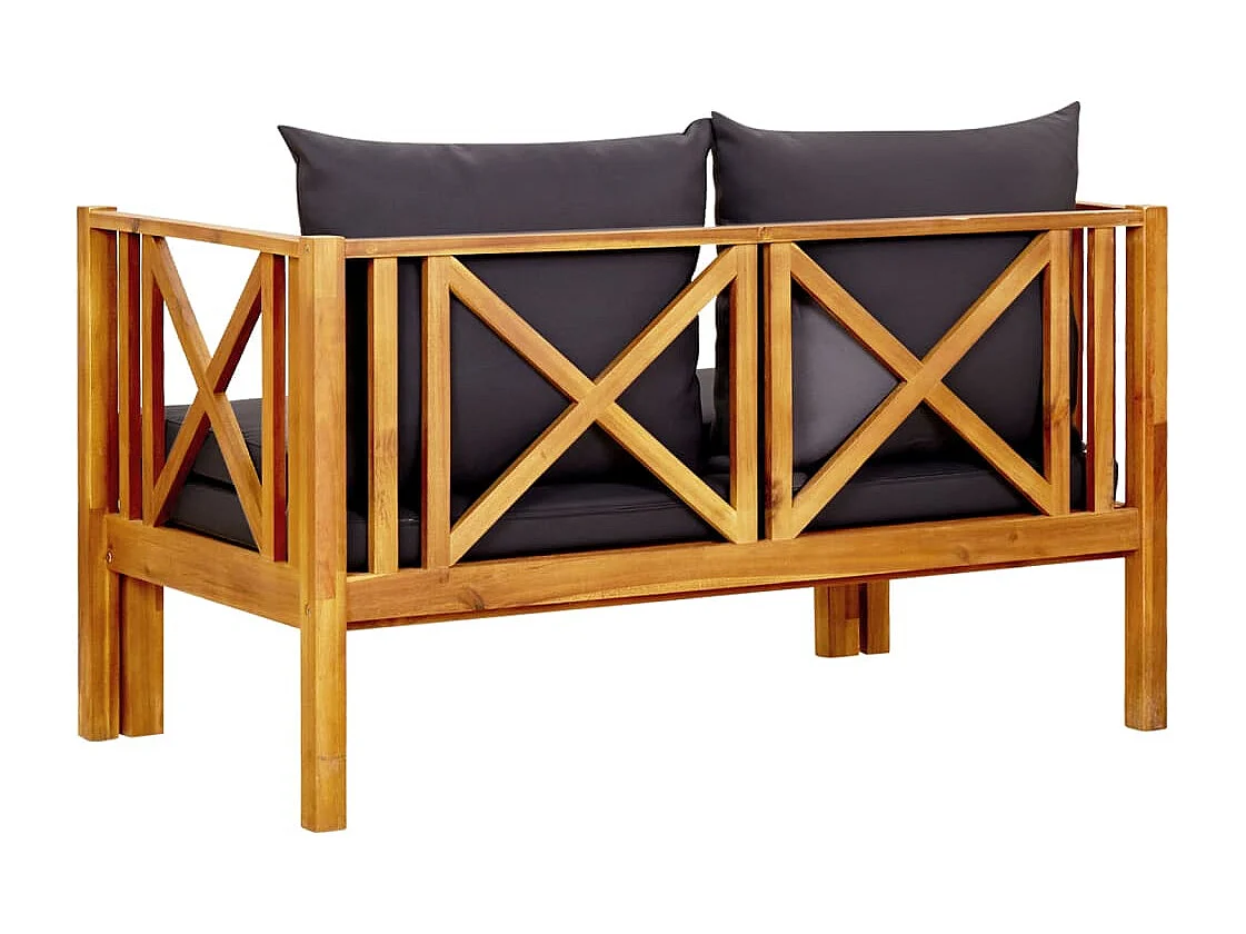 Banc de jardin 2 places et coussins 122 cm Bois d'acacia massif