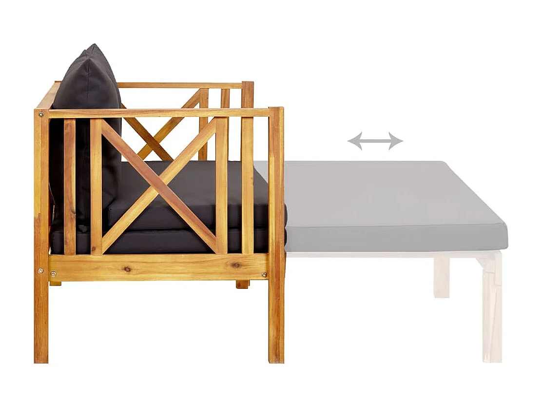 Banc de jardin 2 places et coussins 122 cm Bois d'acacia massif