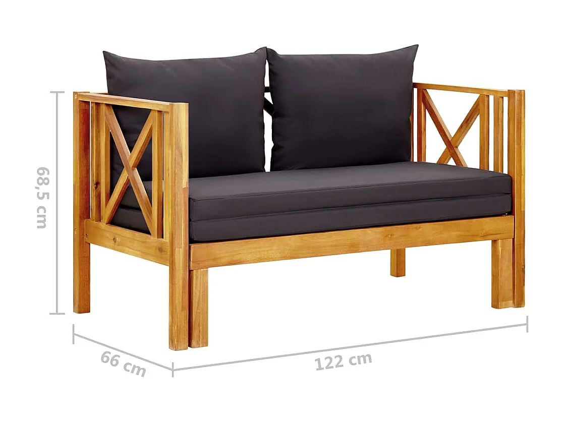 Banc de jardin 2 places et coussins 122 cm Bois d'acacia massif