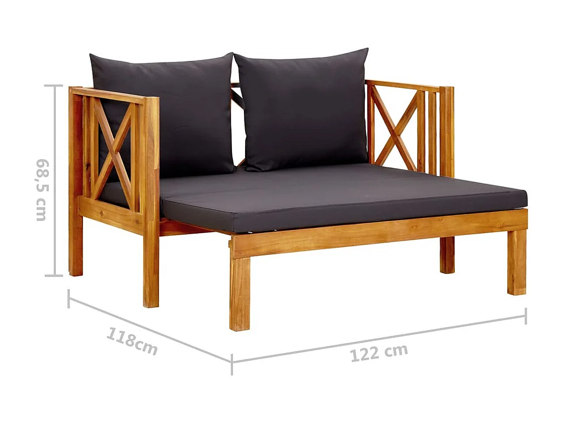 Banc de jardin 2 places et coussins 122 cm Bois d'acacia massif