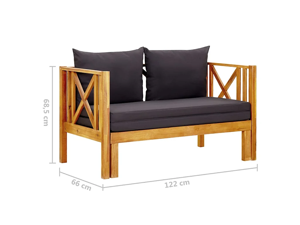 Tuinbank 2-zits met kussens 122 cm massief acaciahout
