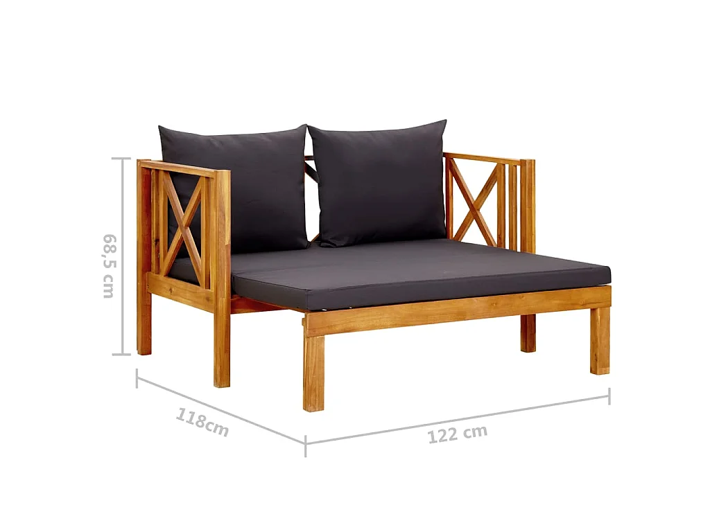 Tuinbank 2-zits met kussens 122 cm massief acaciahout