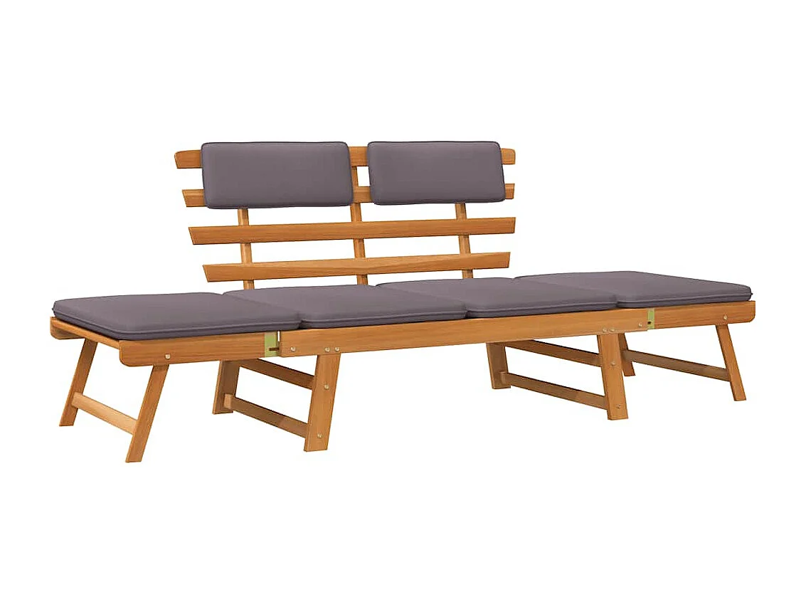Chaise longue avec coussin 2-en-1 190 cm Bois solide d'acacia