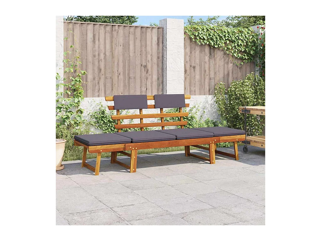 Lettino da Giardino 2 in 1 con Cuscino 190 cm Massello Acacia
