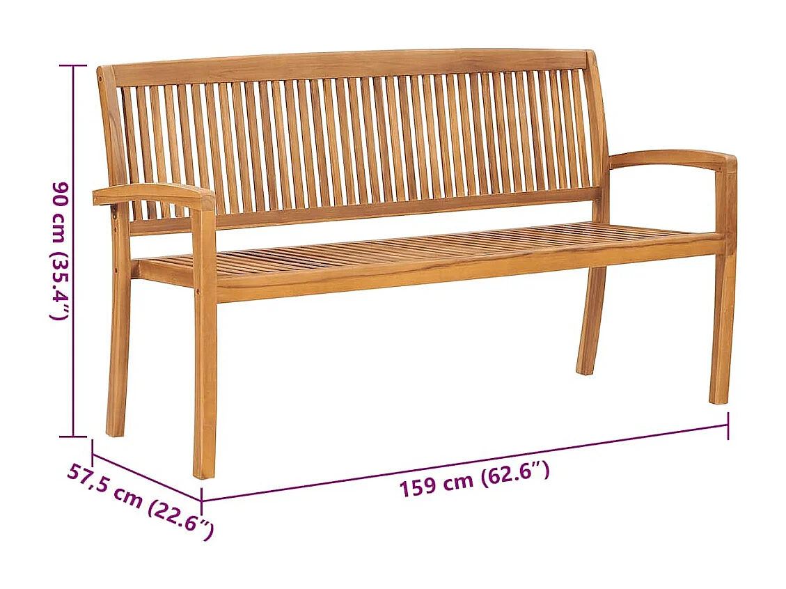 Panchina da Giardino Impilabile con Cuscino 159cm Teak Massello