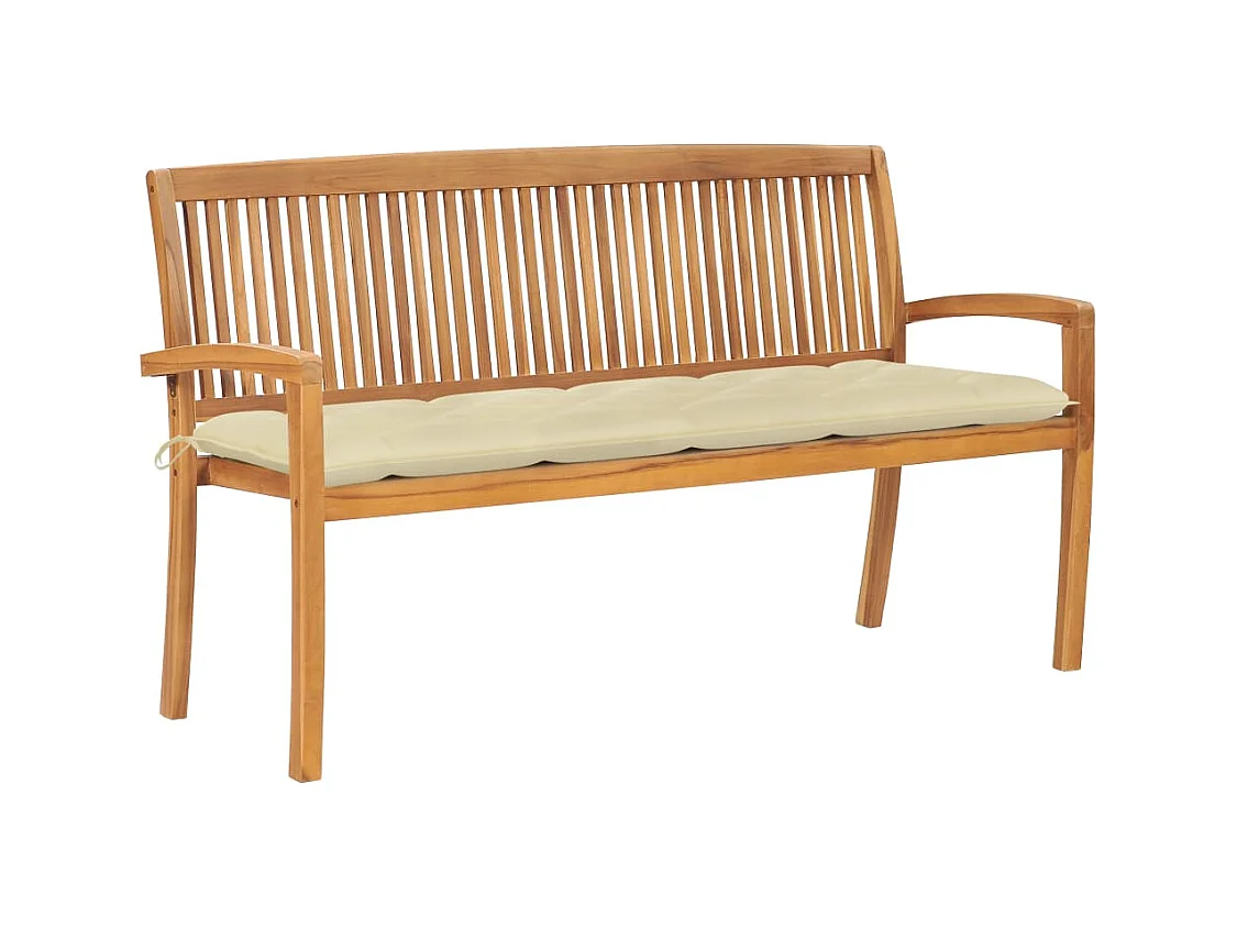 Banc de jardin empilable et coussin 159 cm Bois de teck massif