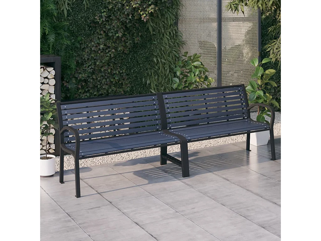 Banc double de jardin 251 cm acier et WPC noir