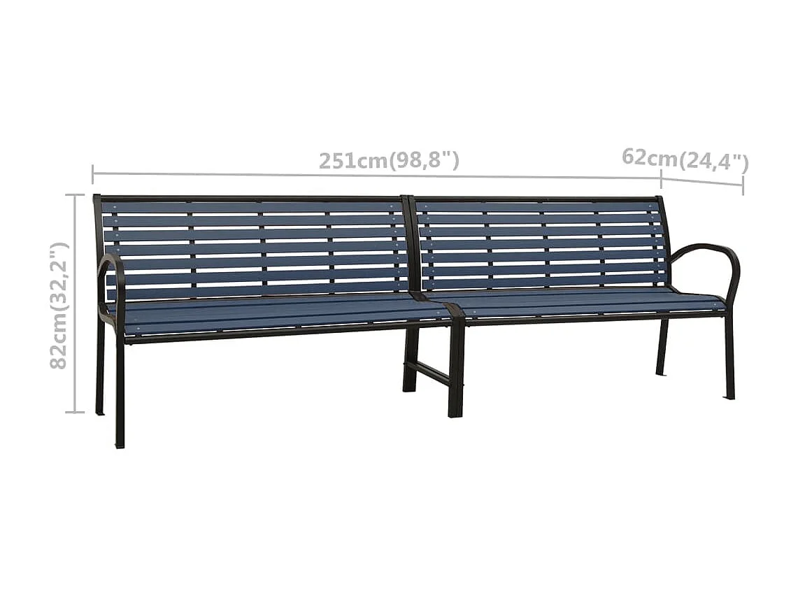 Banc double de jardin 251 cm acier et WPC noir
