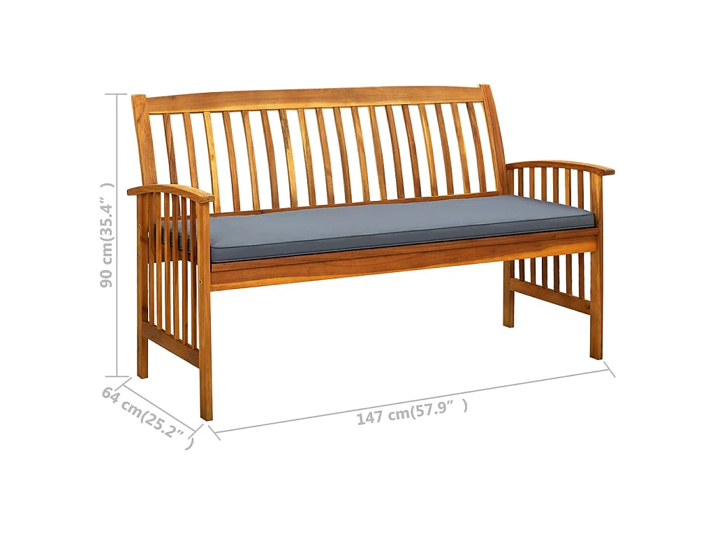 Panchina da Giardino con Cuscino 147cm Legno Massello di Acacia