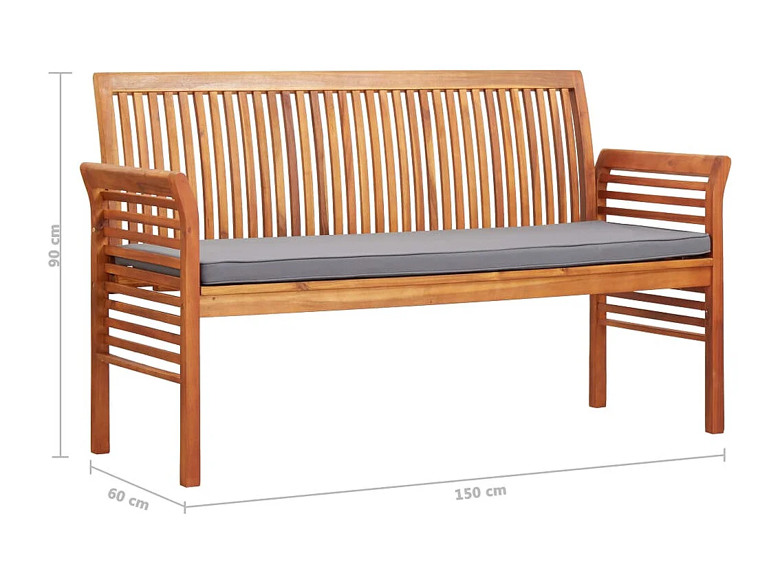 Banco de jardim 3 lugares c/ almofadão 150 cm acácia maciça