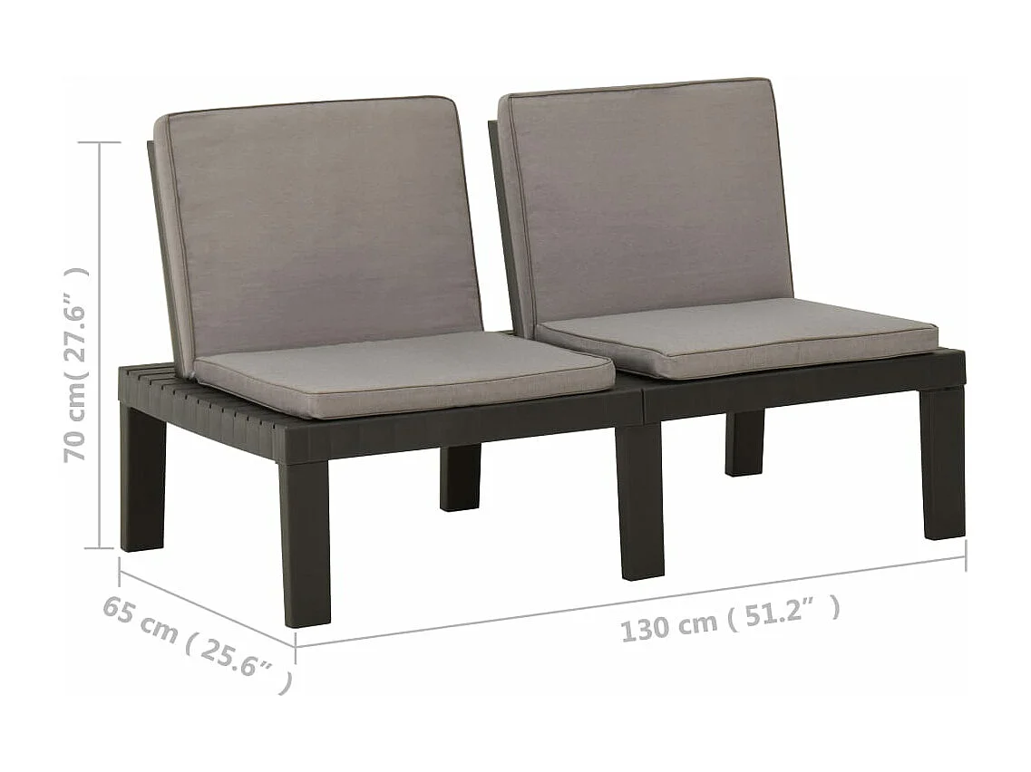 Garten-Lounge-Bank mit Auflagen Kunststoff Grau