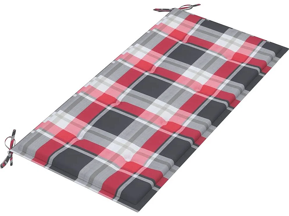 Panca da Giardino con Cuscino Rosso a Quadri 112 cm Legno Teak