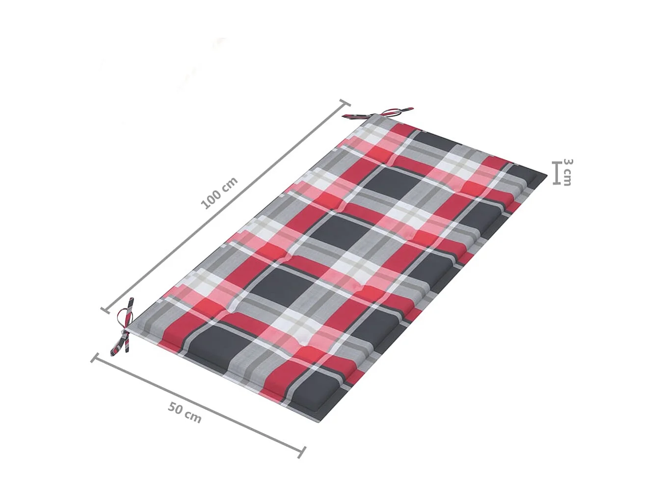 Panca da Giardino con Cuscino Rosso a Quadri 112 cm Legno Teak