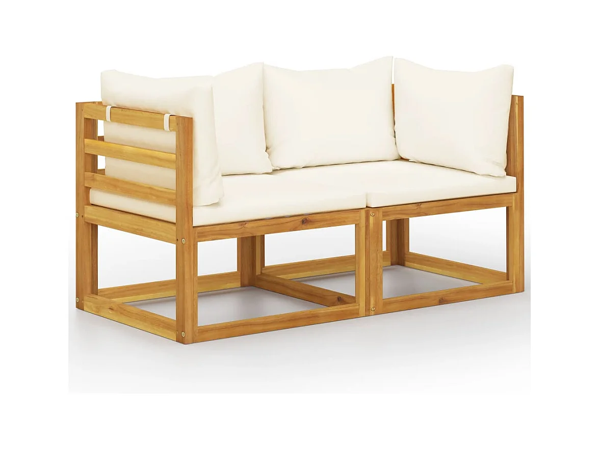 Banc de jardin à 2 places avec coussins blanc crème