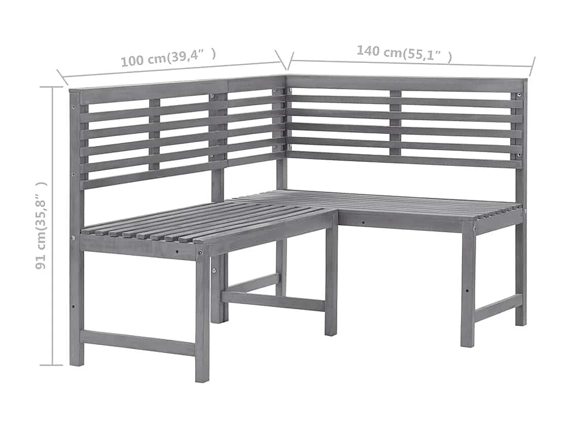 Garten-Eckbank Grau 140 cm Massivholz Akazie