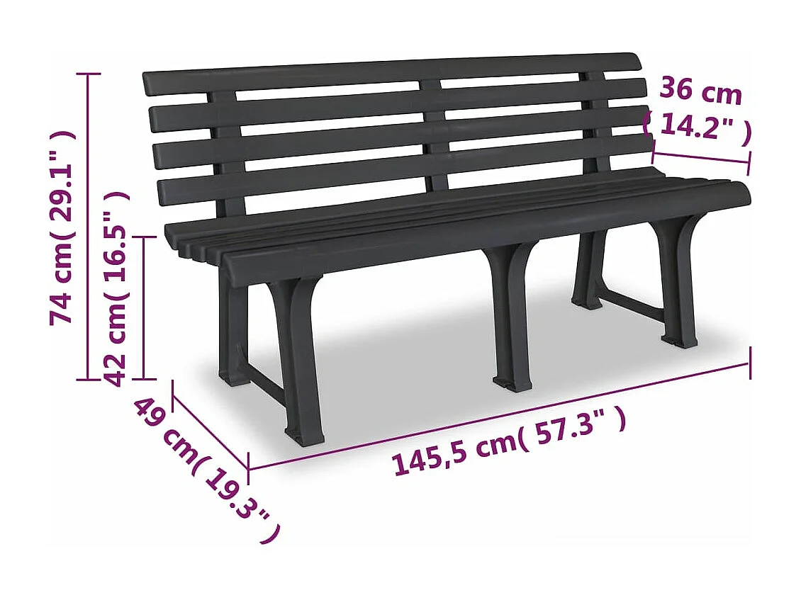 Banc de jardin 145,5 cm plastique anthracite