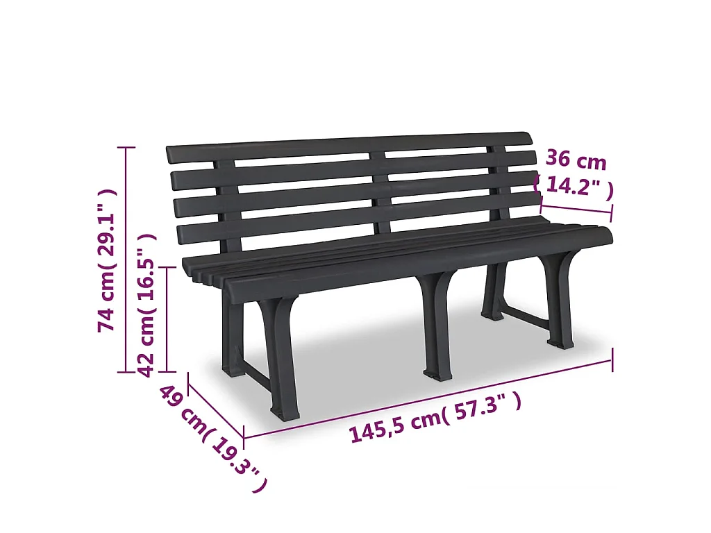 Banco de jardim 145,5 cm plástico antracite