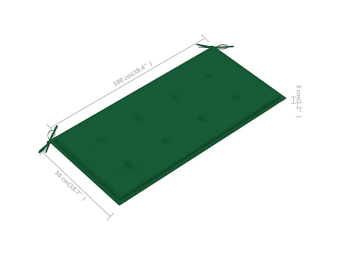 Banc de jardin avec coussin vert 112 cm Bois de teck massif