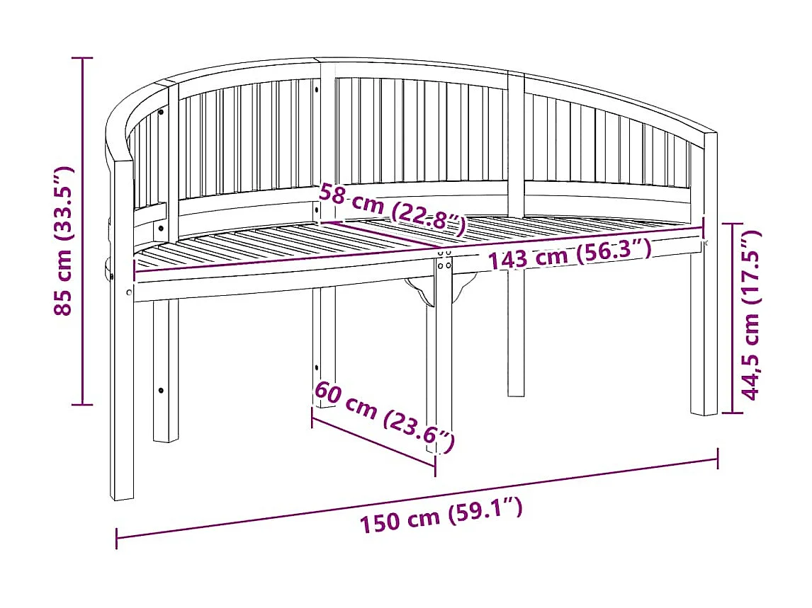 Banc de jardin en forme de banane 151 cm Teck solide