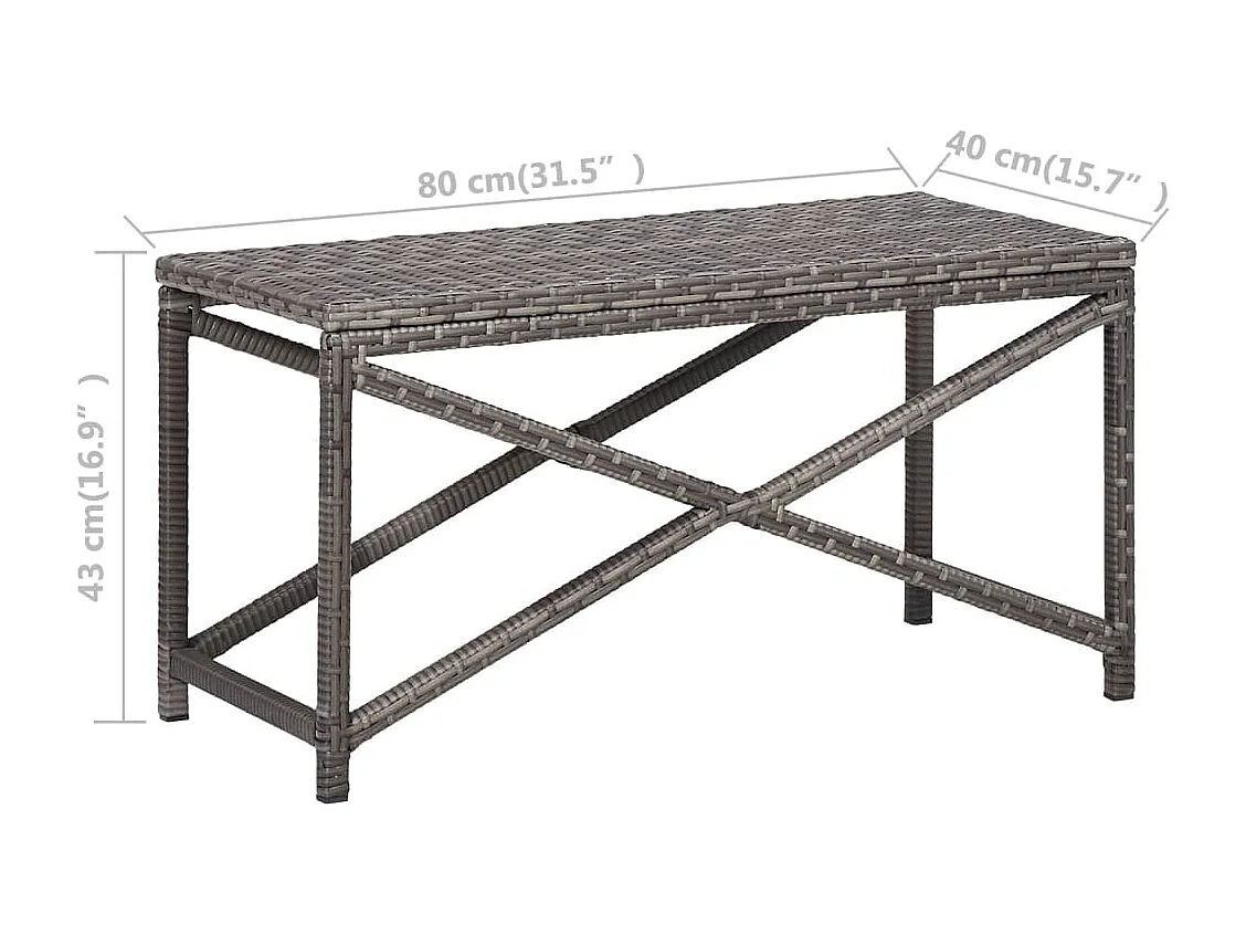 Banc de jardin 80 cm Résine tressée Gris