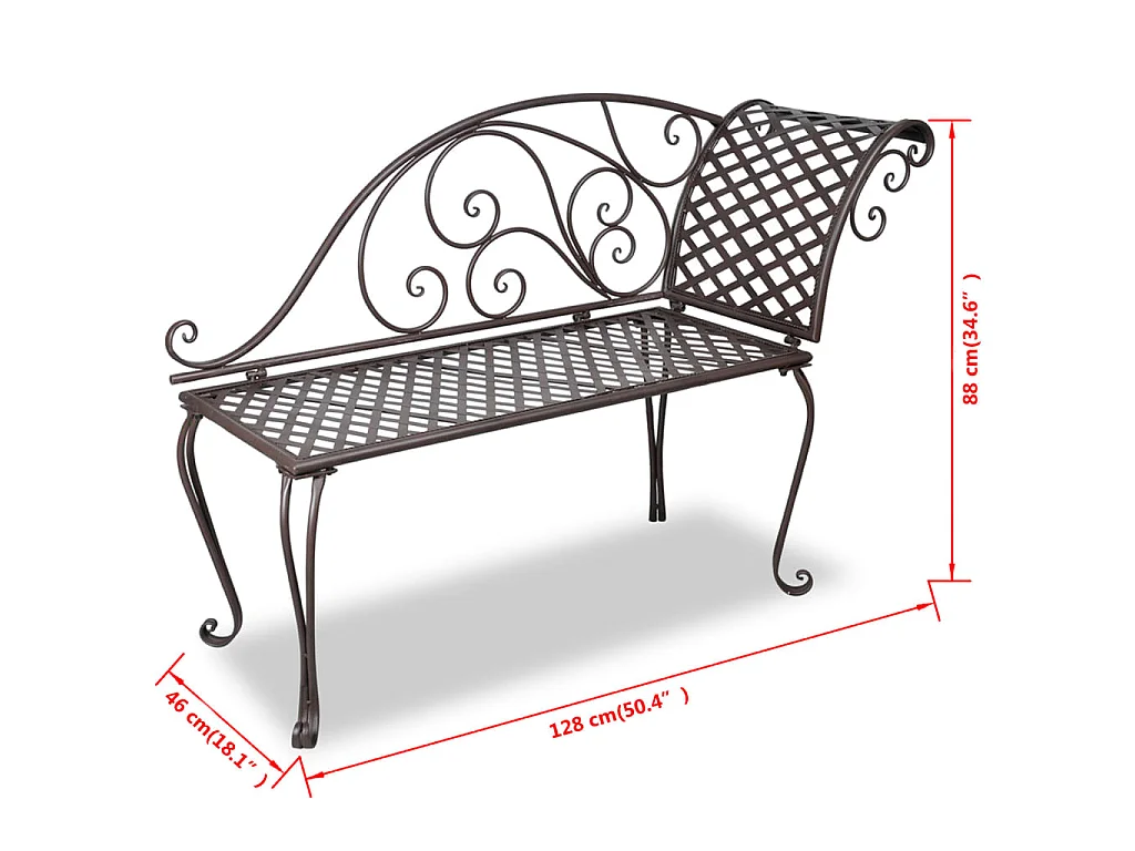 Chaise longue 128 cm staal antiekbruin