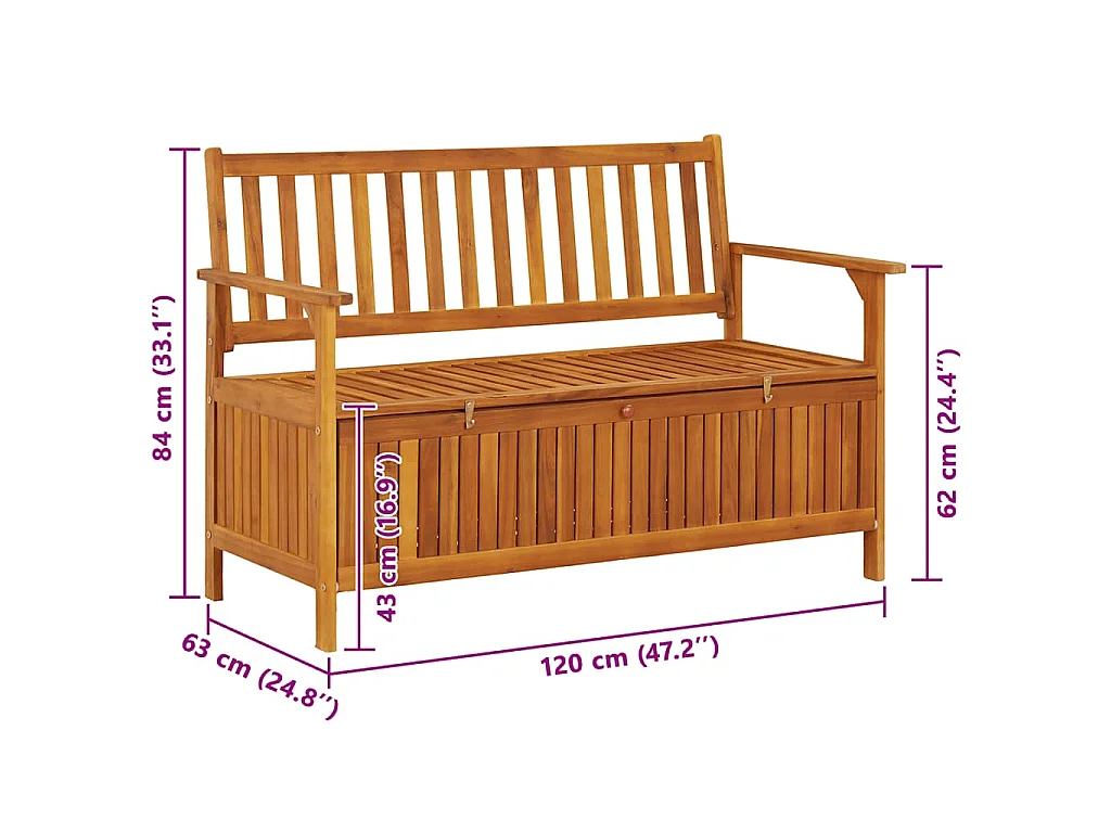 Cassapanca da Giardino 120 cm in Legno Massello di Acacia