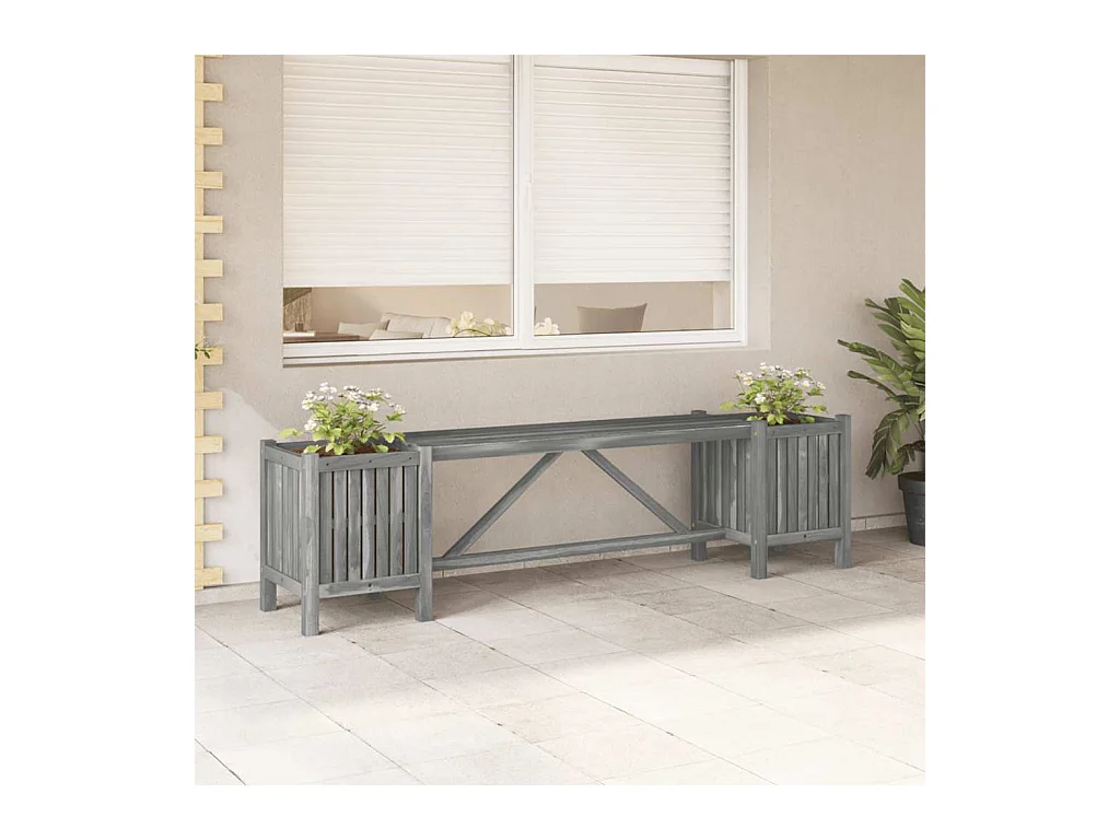 Banc de jardin avec 2 jardinières 150 cm bois d'acacia gris