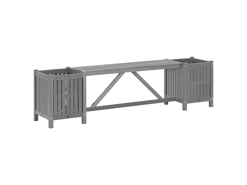 Banc de jardin avec 2 jardinières 150 cm bois d'acacia gris