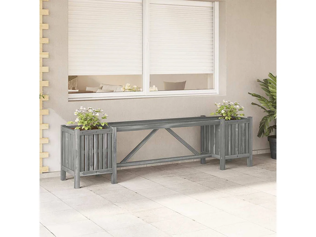 Banc de jardin avec 2 jardinières 150 cm bois d'acacia gris