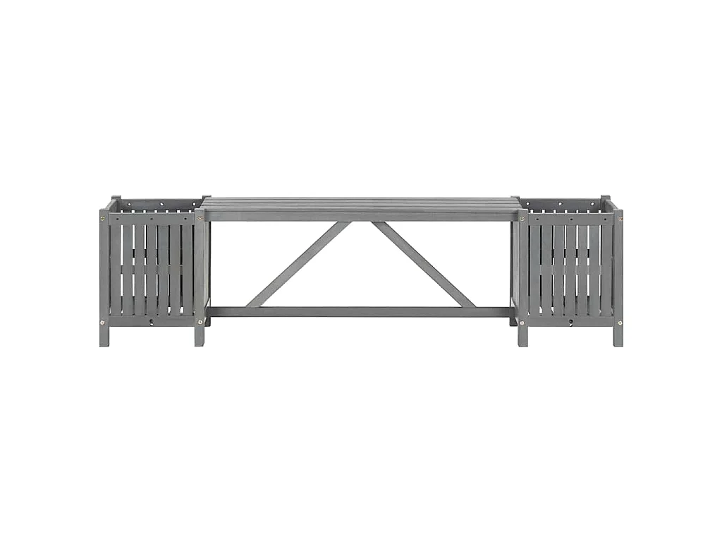 Banc de jardin avec 2 jardinières 150 cm bois d'acacia gris