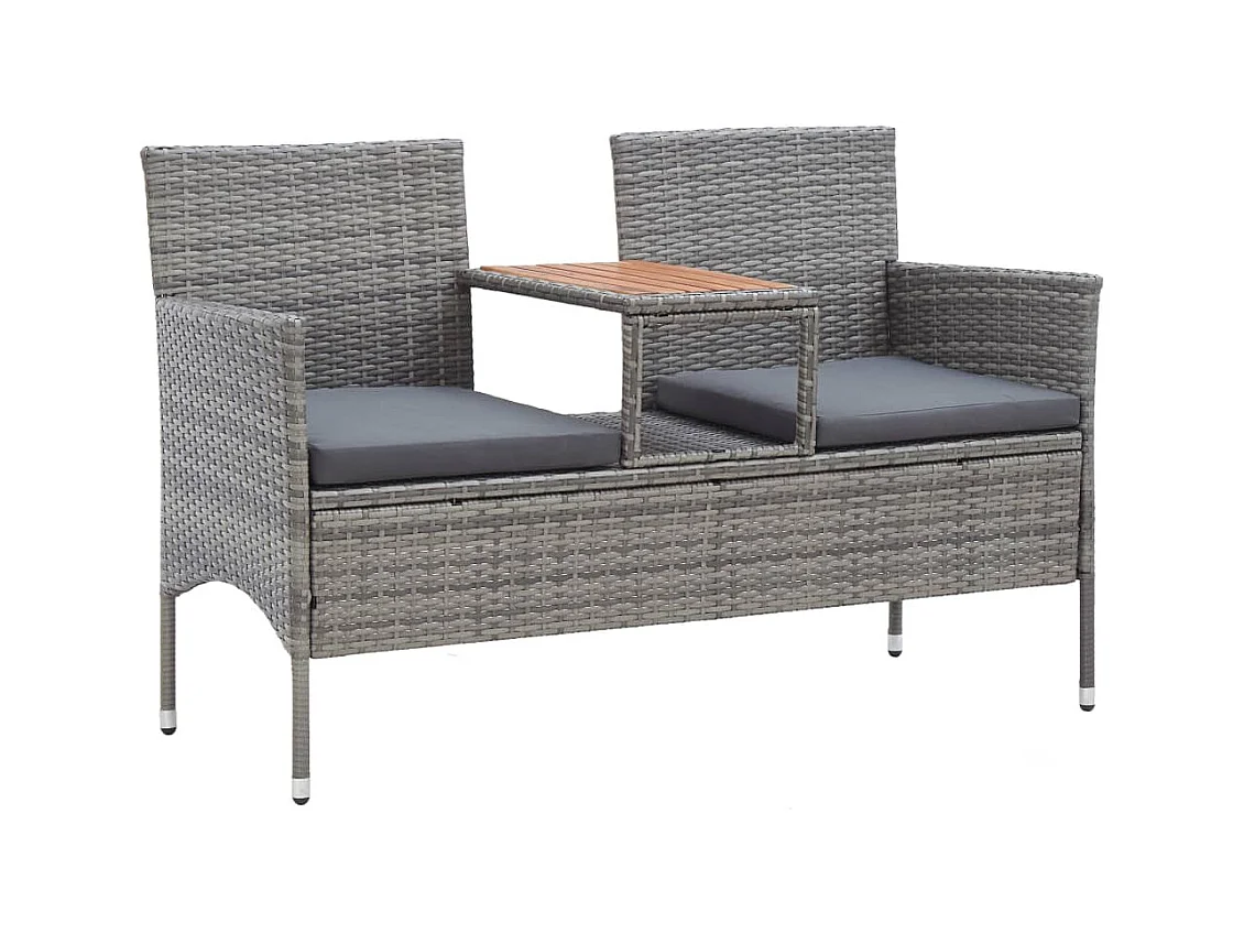Tuinbank 2-zits met tafeltje 143 cm poly rattan grijs