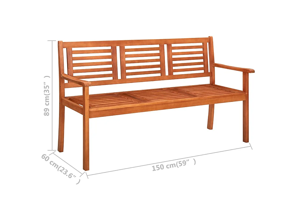 Driezits tuinbank 150 cm massief eucalyptushout