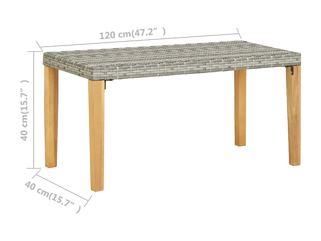 Gartenbank 120 cm Grau Poly Rattan und Massivholz Akazie