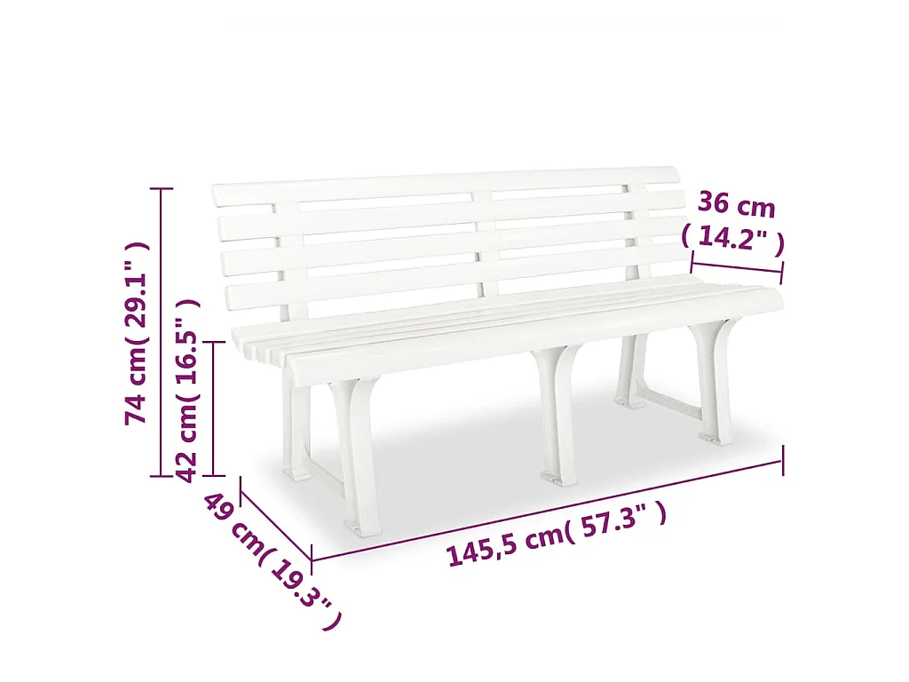 Gartenbank 145,5 cm Kunststoff Weiß