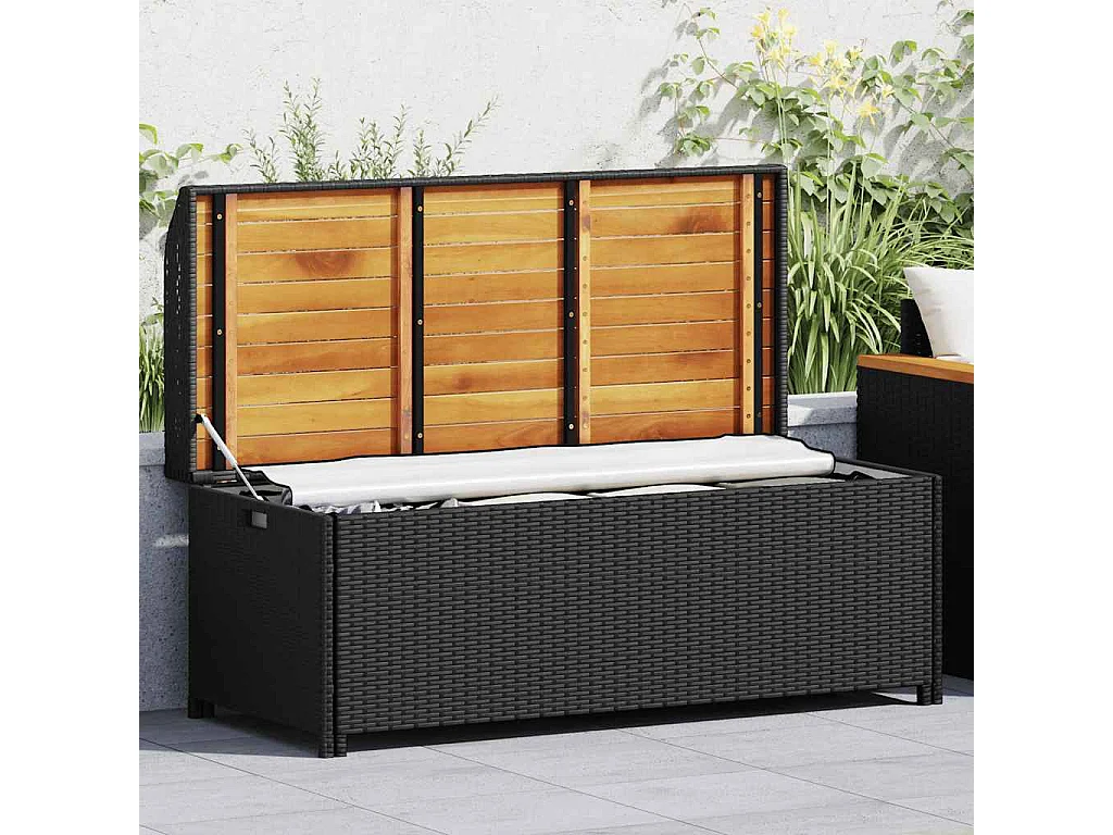 Sitzbank mit Stauraum 120 cm Poly Rattan Schwarz