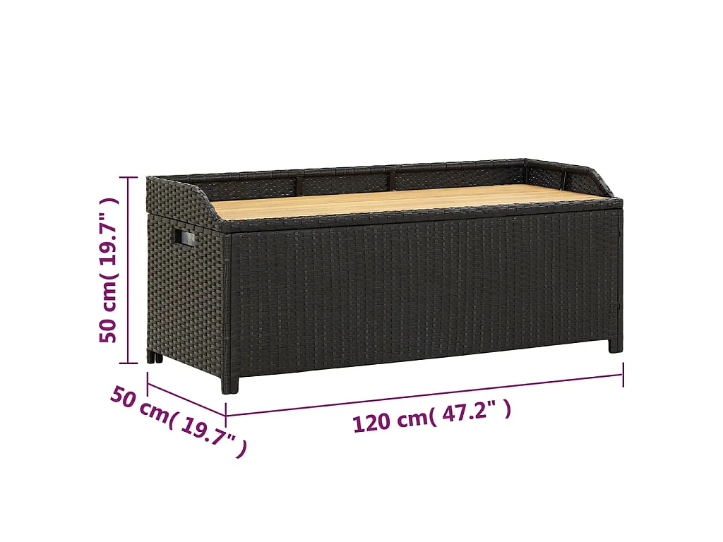 Banc de rangement de jardin 120 cm Résine tressée Noir
