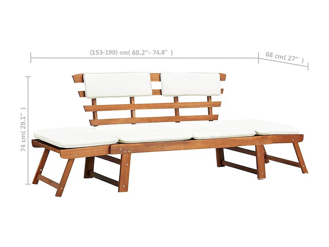 Gartenbank 2-in-1 mit Polstern 190 cm Massivholz Akazie