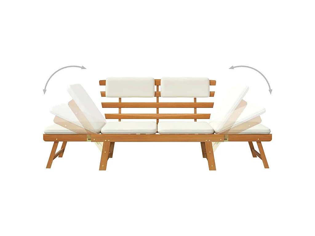 Banc de jardin avec coussins 2-en-1 190 cm Bois solide d'acacia