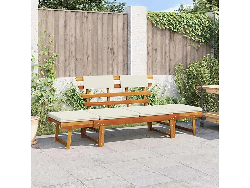 Banc de jardin avec coussins 2-en-1 190 cm Bois solide d'acacia